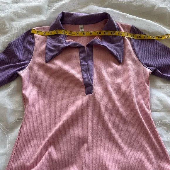 GoodTime USA 2-Piece XL Pink/Lavender Ribbed Collared w/Flared Bottoms Jump Suit - Picture 3 of 16